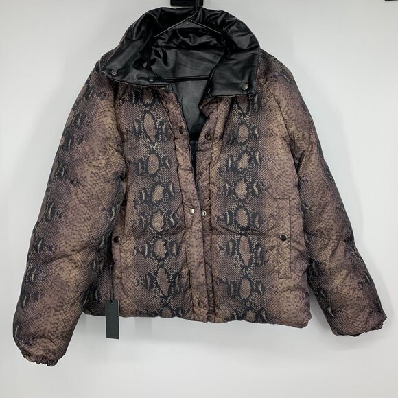 BlankNYC Puffer Jacket Reversible Black Snake Faux Leather - Picture 5 of 16